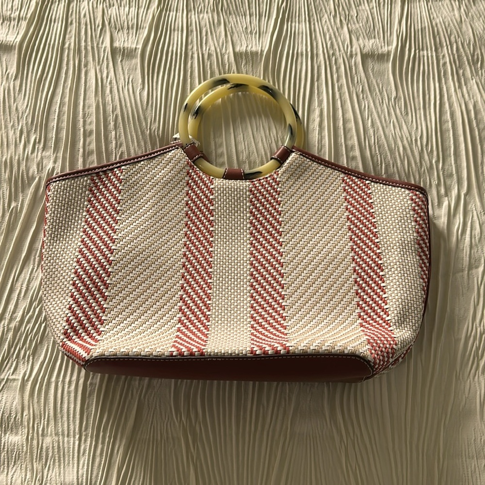 Stella & Dot Woven tortoise shell decor handles tote handbag